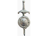 CHROME SWORD KILT PIN WITH DESIGN OF CELTIC SHIELD - Scottish Kilt Jacket™ USA-UK